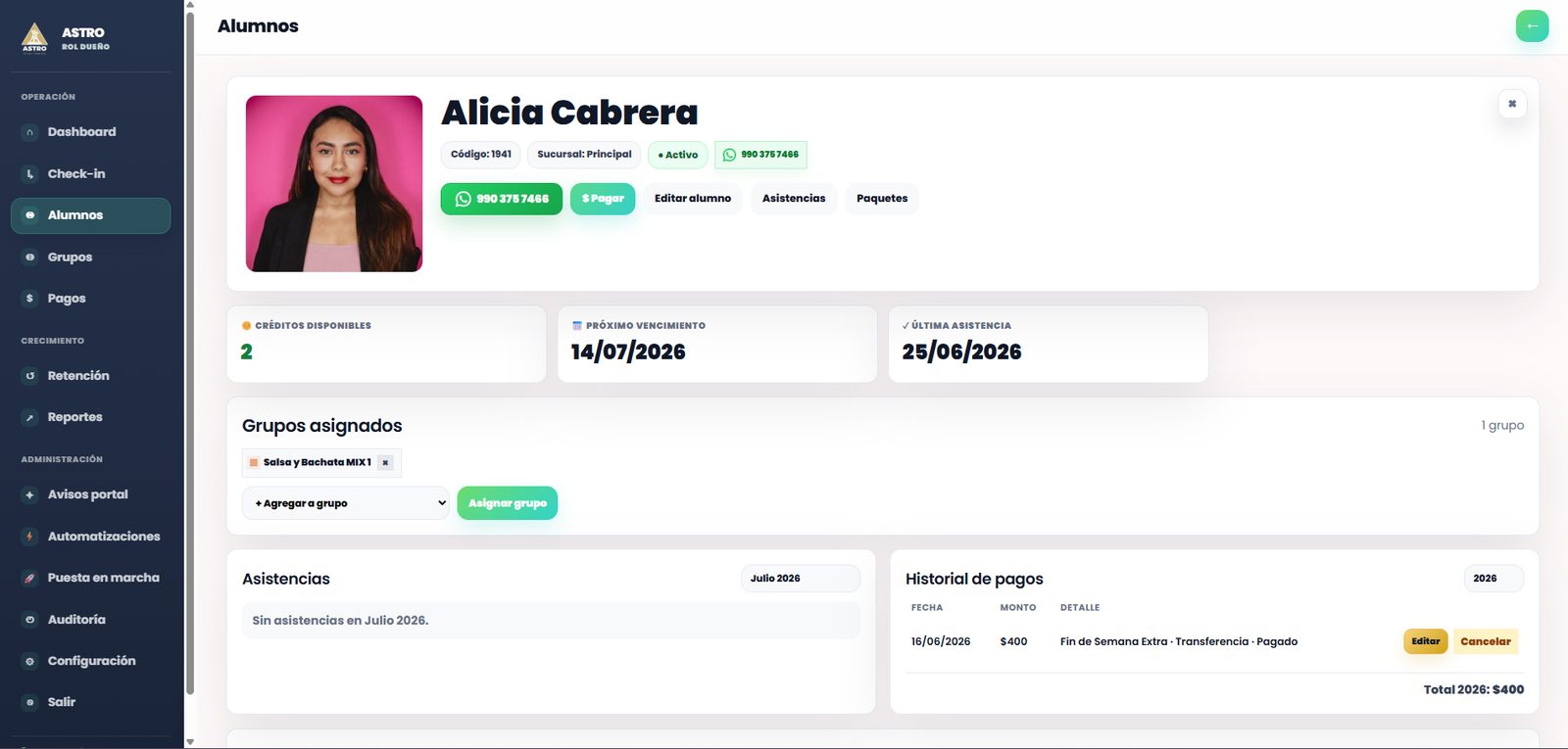 Expediente completo del alumno en Entri PRO 2027